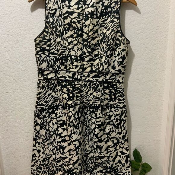 Tory Burch Black/off white Cotton/Silk Leather Trim Dress Sz 6 - Picture 5 of 9